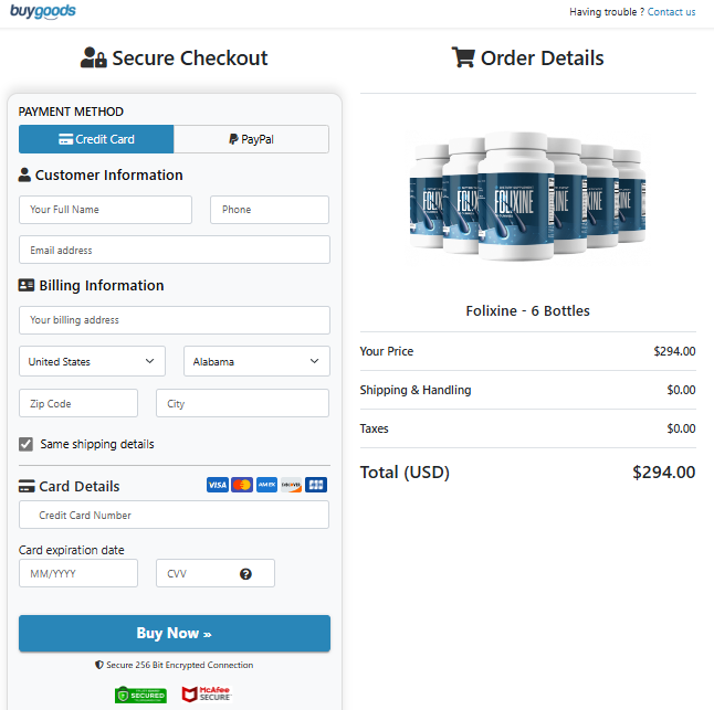 Folixine Order Page